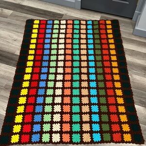 Vintage Hand Crocheted Granny Square Afghan Throw